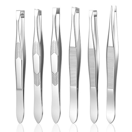 6 Pcs Precision Eyebrow Tweezers for Women Facial Hair Slant
