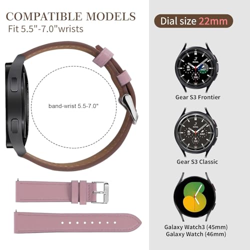 22mm Premium Italy Leather Watch Bands Compatible with Samsung Watch 3 45mm, Galaxy 46mm, Gear S3 Frontier, Quick Release Wear-resistant Leather Watch Straps Replacement Band for Women Men