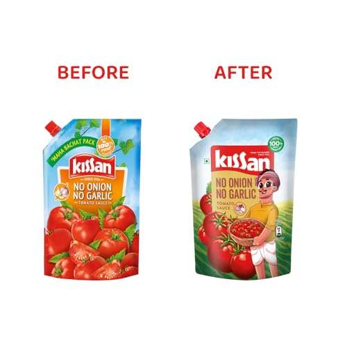 Image of Kissan No-Onion No-Garlic Tomato Sauce, 850g / 900g / 950g (Weight May Vary) (Pack of 3)