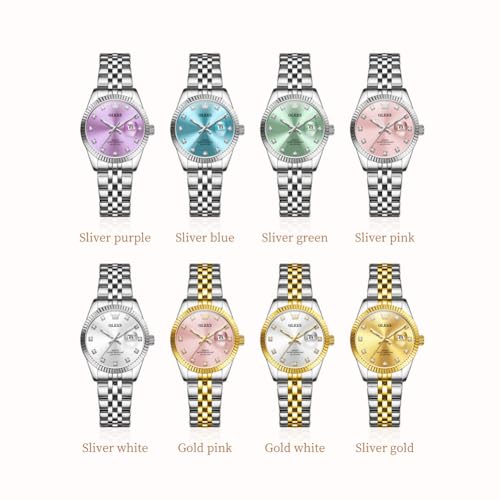 OLEVS Watch Women Blue Watches for Women Luxury Women's Wirst Watch Dress Silver Stainless Steel Ladies Watches Easy Reader Analog Quartz Waterproof Date Diamond Small Face Reloj para Mujer — view 6