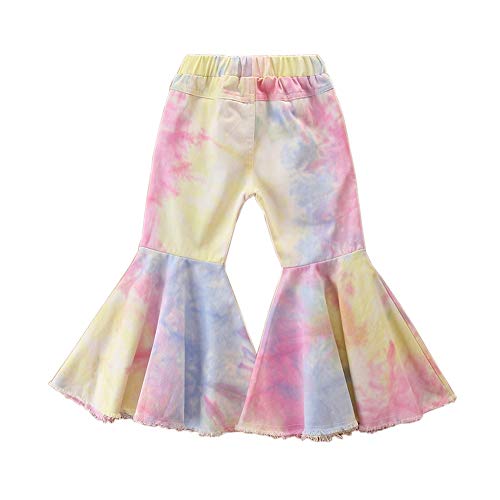 Little Girls Elasitc Waist Bell Bottom Destoryed Toddler Flare Jeans Skinny Denim Pants 2-7T2