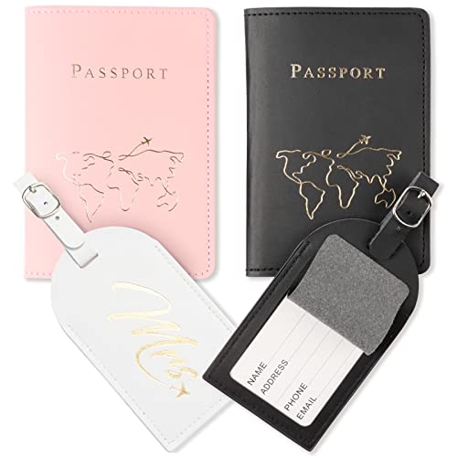 Vcoiraa 2 Pares Etiqueta de Equipaje y Funda Pasaporte Piel Cover
