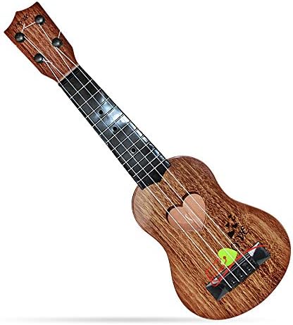 YASSUN Wooden Children's Mini Guitar Toy, Mini Four-String can Play Enlightenment Early Childhood Music Toy Guitar(Dark Brown)