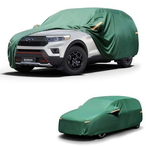 SUV Car Cover Waterproof All Weather, 16-Layer Heavy Duty Full Exterior Cover with Vents, Spare Windproof Straps & Towel, Snow/Rain Protection, Fit Fo
