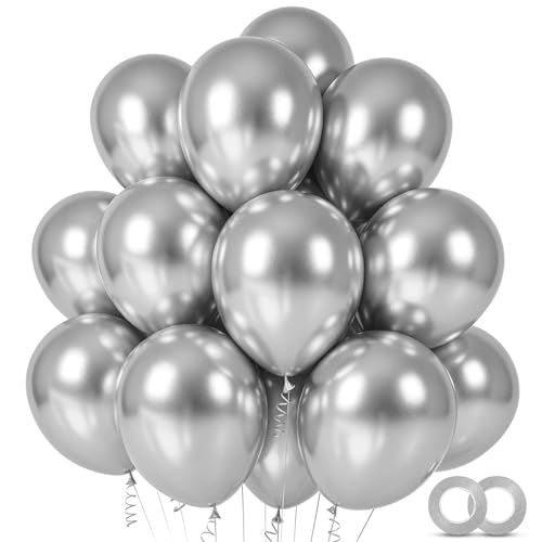 100pcs Metallic Silver Balloons 12 Inch Chrome Round Helium Balloons