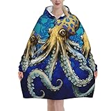 Sudadera con capucha tipo manta de franela con estampado de pulpo azul anillado, sudadera con capucha y bolsillo para adultos y adolescentes