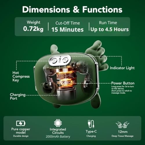 Image of Bionic Heated Massager,Wireless Portable Shiatsu Neck and Back Massager With Two-Level Adjustable Heating Function And 3 Intensity Levels,Electric Deep Tissue 4D Kneading Massage,4.30 hour runtime,15 minit auto cutoff function,for Pain Relief and Muscle Relax (A-2)