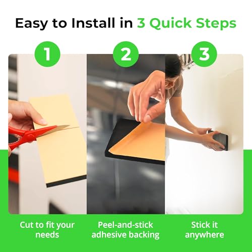 XCEL 4 Pack 12" x 4" x 1/2" Adhesive Backed Foam Rubber Protector Panels – Versatile Marine Foam Pads Wall Protection, Garage Parking Aids, Car Door Bumper Padding, Anti Vibration, Insulation DIY
