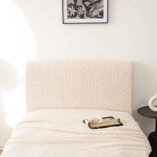 Image of HOMETHREADS Stretchable Lycra /Velvet Headboard Cover | Soft, Dust-Proof & Wrinkle-Resistant Bed Back Protector | Fits Leather, Wooden & Fabric Bedsides | for 3ft to 3.5ft Beds | (Cream, 90x65Cm)