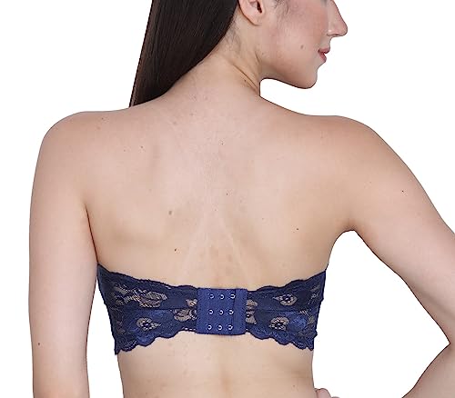 Image of GLAMORAS Womens Nylon Lace Spandex Padded Non Wired Floral Lace Tube Bra Strapless Padded Seamless Hook Closure Bra, Free Size