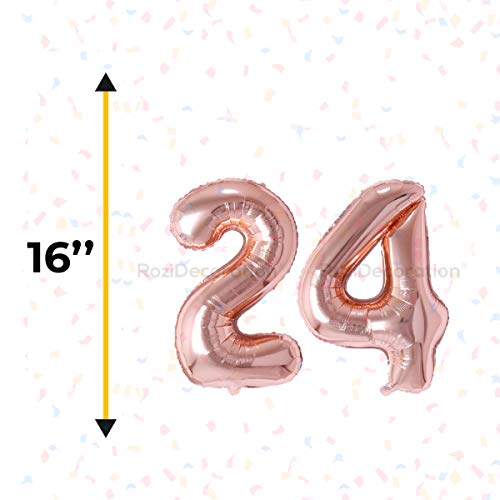 Image of Rozi Decoration 16? Inch Rose Gold Number Foil Balloons Twenty Four for Birthday Decoration | 24 Balloon Numbers | 24 Birthday Decoration Items | 24 Anniversary Decoration Pack of 2 Pcs