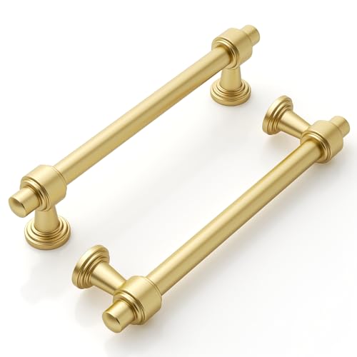 9BUILD 10 Pack 5 Inch Brushed Gold Cabinet Handles Kitchen Gold Cabinets Pulls Zinc Alloy Cupboard Handle Drawer Pull for Kitchen Hardware