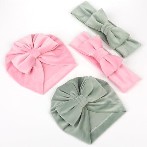 Kapmore Turbante de veludo para recém-nascido com laço: conjunto de 2 peças de bandanas para mãe e b