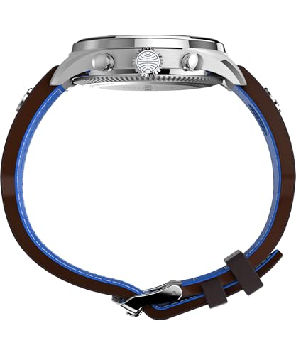 Timex Timex Chronograph Herren-Armbanduhr, 42 mm, braunes, zweiteiliges Lederarmband, blaues Zifferblatt, Edelstahlgehäuse TWG030000 – Ansicht 2