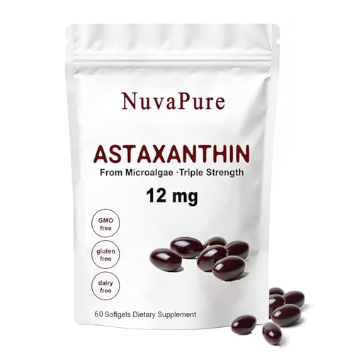 Nuvapure Astaxanthin with Mct Oil - Pure 12mg Antioxidants Supplement Supports for Eye &Joint & Skin Health| 2 Month Supply| 60 Softgels (1)