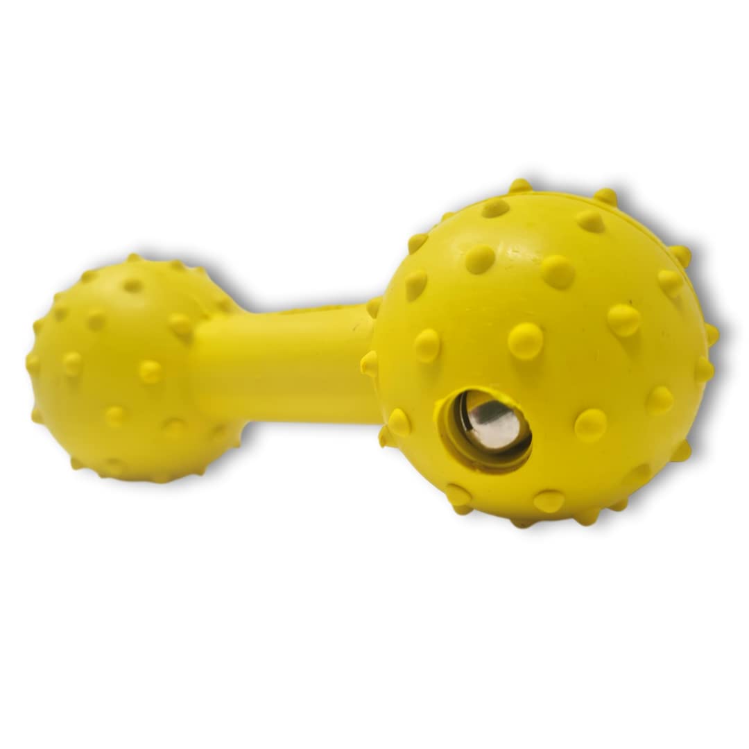 WEPO Juguete masticable para perros amarillo – Juguete para perros – Hueso masticable para cachorros con campana – Juguete interactivo para perros