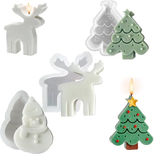3 moldes de silicone para o Natal, moldes artesanais, molde de silicone para o Natal, alce boneco de neve, árvore de Natal, molde para fazer velas