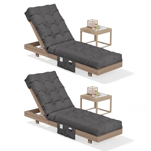 Aoxun Outdoor Chaise Lounge Cushions with Storage Pocket