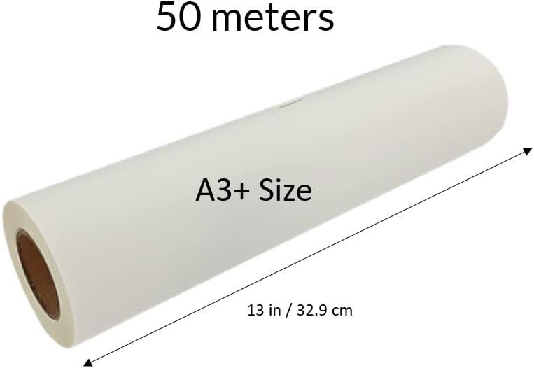 Premium A3 Plus (13 in x 164 ft) Direct to Film DTF Transfer Film PET Heat Transfer Roll Double Sided PreTreat Both Cold and Warm Peel Sublimation (1 Roll A3+ 50m, Glossy)