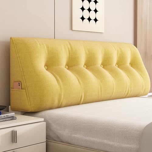 Almohada triangular de cuña para respaldo de lectura, cojín de apoyo para cabecero, almohada lumbar para cama, color amarillo, 135 x 50 x 20 cm, comodidad ergonómica para leer y relajarse