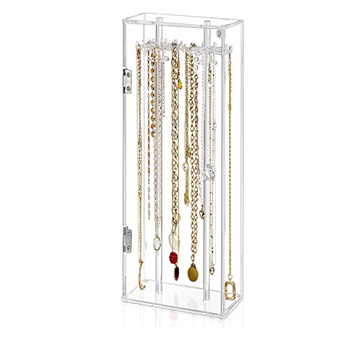 Aitao Acrylic 24 Hooks Rotation Necklace Display Stand Pendant Display Organizer Holder Dust-Proof Jewelry Display Box (Color : Rectangle)