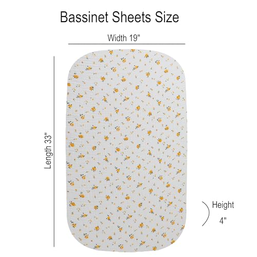 Image of Onacosht Muslin Bassinet Sheets 33 inchx19 inch, 3 Pack Leaf & Floral Beige