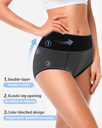Women's Cotton Underwear High Waisted Postpartum Underwear Soft Stretch Panties Full Coverage Briefs 5 Pack3