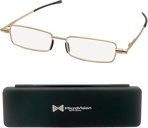 MicroVision Optical Gafas de lectura plegables planas con estuche compacto para mujeres y hombres, anteojos delgados y plegables con marco