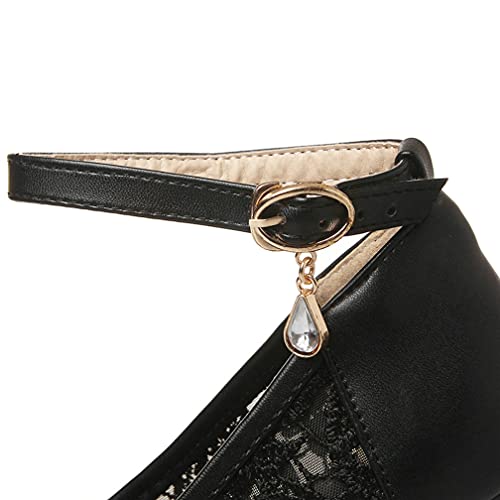 Agodor Women's Lace Wedding Shoes Platform Peep Toe Pumps Ankle Strap Block High Heel Sandals3