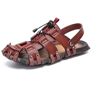 FTFDTMY Lederen sandalen voor heren, ademende zomerstrandschoenen, een paar schoenen kunnen op twee manieren worden gedragen, bruin, 45