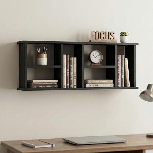 Image of Home Sparkle Rectangular Wall Shelf | Multiple Section MDF Wall Shelve Display Rack for Home Kitchen Bedroom and Living Room (Black)