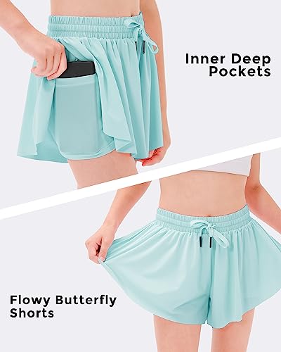 Image of Stelle Girls Flowy Shorts with Pockets Athletic Running Skirt High Waist Butterfly 2 in 1 Sports Short 5-16 Years