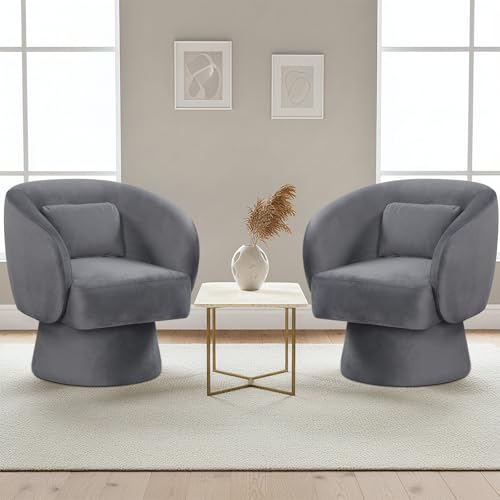 Sillón giratorio tapizado en peluche Gris miniatura 4