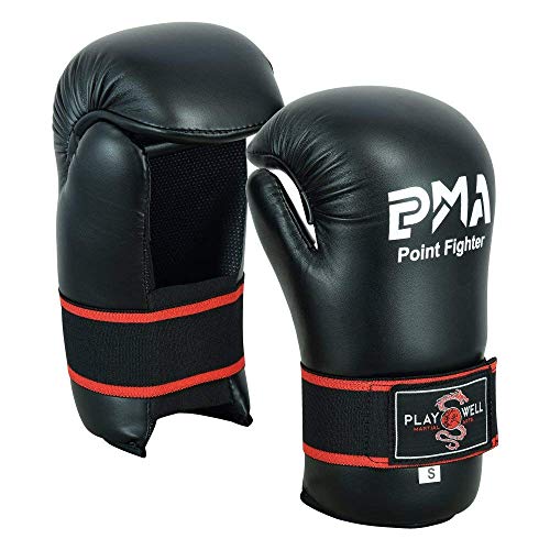 Gants d'entraînement semi contact Playwell Noir Compétition en vinyle rouge taille S pour boxe