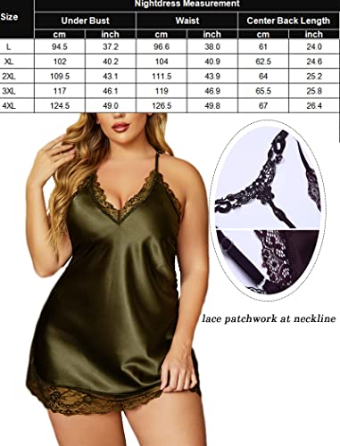 Avidlove Plus Size Lingerie For Women Satin Lace Chemise 3 Piece Nightgown Bodysuit (Army Green, Xl) #TOP3