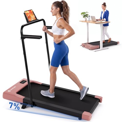 Image of DeerRun Walking Pad Treadmill, 7% Incline Foldable Treadmill with Handlebar | Quiet Under Desk Treadmill with Handlebar, 2.5HP & 3.8MPH, 300 lbs Capacity for Home Office Walking with App