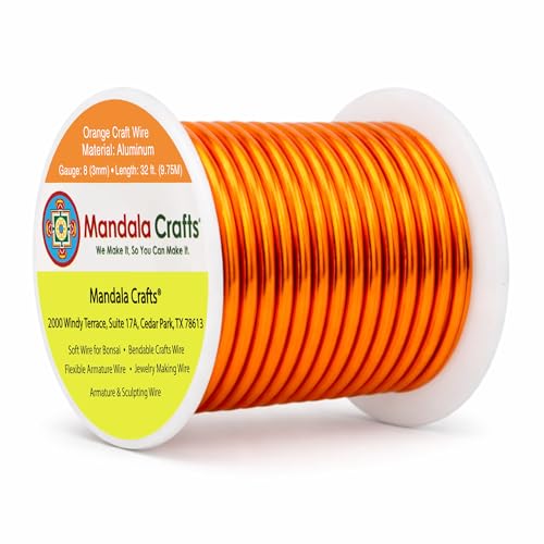 Image of Mandala Crafts 8 Gauge Anodized Aluminum Craft Wire for Jewelry Making - 32 FT Colored Flexible Orange Wire - Bendable for Bonsai Armature Crafting Sculpting