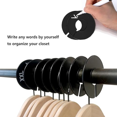 10 Stück Kleiderständer Größen Teiler, Kleidung Rack Größe Teiler, Runde Kunststoff-Größenteiler, Größenfinder Kleiderständer für Kleiderschrank Bekleidungsgeschäft (Schwarz)