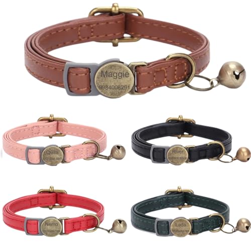 Vintage Style Leather Breakaway Cat Collar, Personalized Leather Cat Collar...