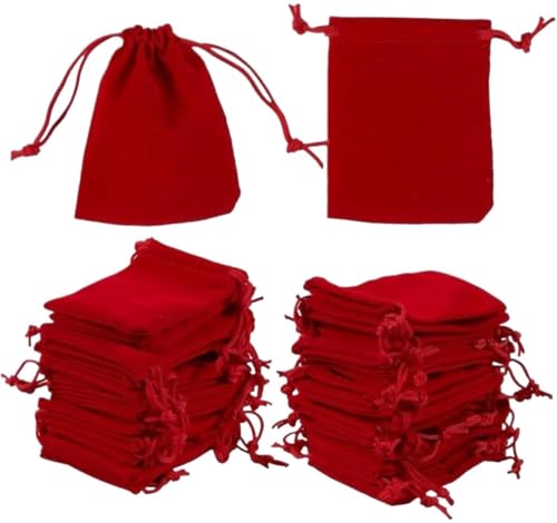 Sacs à cordon en velours rouge floqué doux anti-rayures pour bijoux