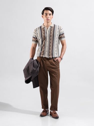 Image of The Indian Garage Co Men Slim Fit Textured Flatknit Half Sleeves Shirt