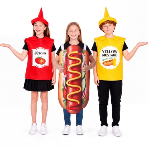 Hercicy 3 Pack Halloween Costumes Set for Kid Ketchup Mustard Hot Dog