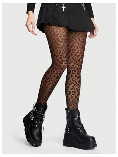 Women's Leopard Print Mesh Sheer Tights Control Top Pantyhose Lingerie Stockings2