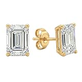 D/VVS - Aretes de diamante de corte esmeralda cultivados en laboratorio para mujer, fabricados en el Reino Unido, engaste de 4 garras, con sello de UK Assay Office London, 0,10 quilates a 4,00