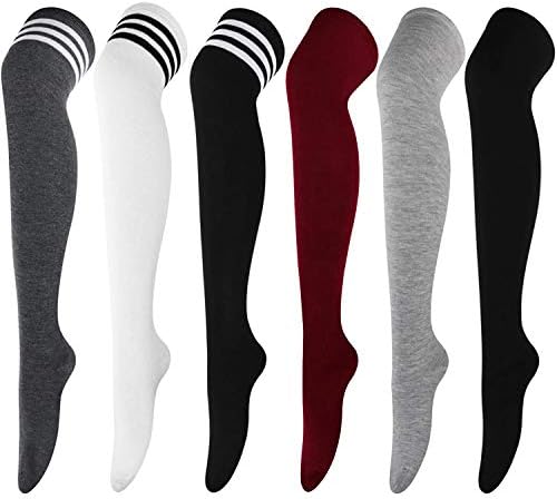 DRESHOW 6 Pairs Over Knee Thigh Socks Thigh High Socks Casual High Stockings Long Knee High Socks for Girl and Women