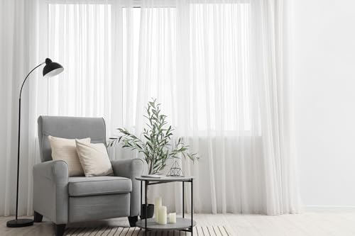 Generisch Gardinen mit Kräuselband Fertiggardine halbtransparent Voile Bleiband Vorhang Wohnzimmer Schlafzimmer Fenster Vorhänge Weiß (HxB 240x400 cm)