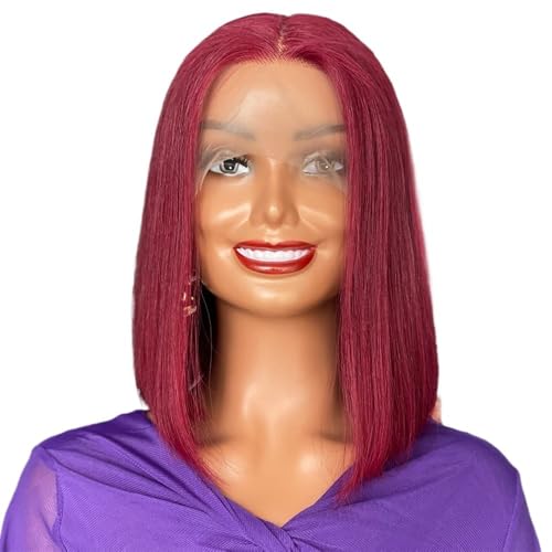 Perruque Bob bordeaux 13x4 Lace Front avec vraie raie naturelle et cheveux lisses