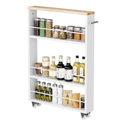 KLM 4 Tier White Slim Storage Cart with Handle, Slide Out Storage Rolling Utility Cart for Kitchen, Laundry, Narrow Places - Thumbnail 2