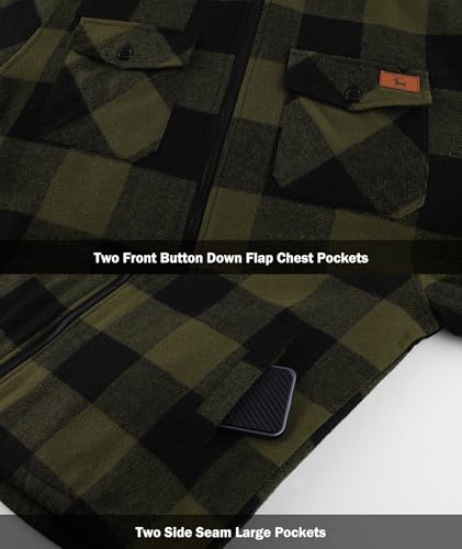Image of V VALANCH Men's Flannel Shirt Jacket with Hood Fleece Lined Plaid Jacket Zip Up Winter Warm Coat