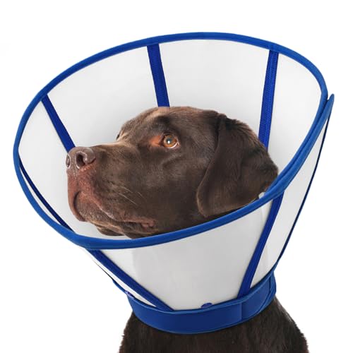 Image of Dog Cones for Small Dogs, Soft Cone for Dogs to Stop Licking, Transparent Dog Cone Collar After Surgery, Neck E-Collar Alternative for Wound Healing, Blue Small